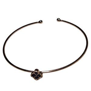 Elegant Gold Tone Open Bangle Cuff Bracelet Blue Gem Flower Accent Jewelry Women